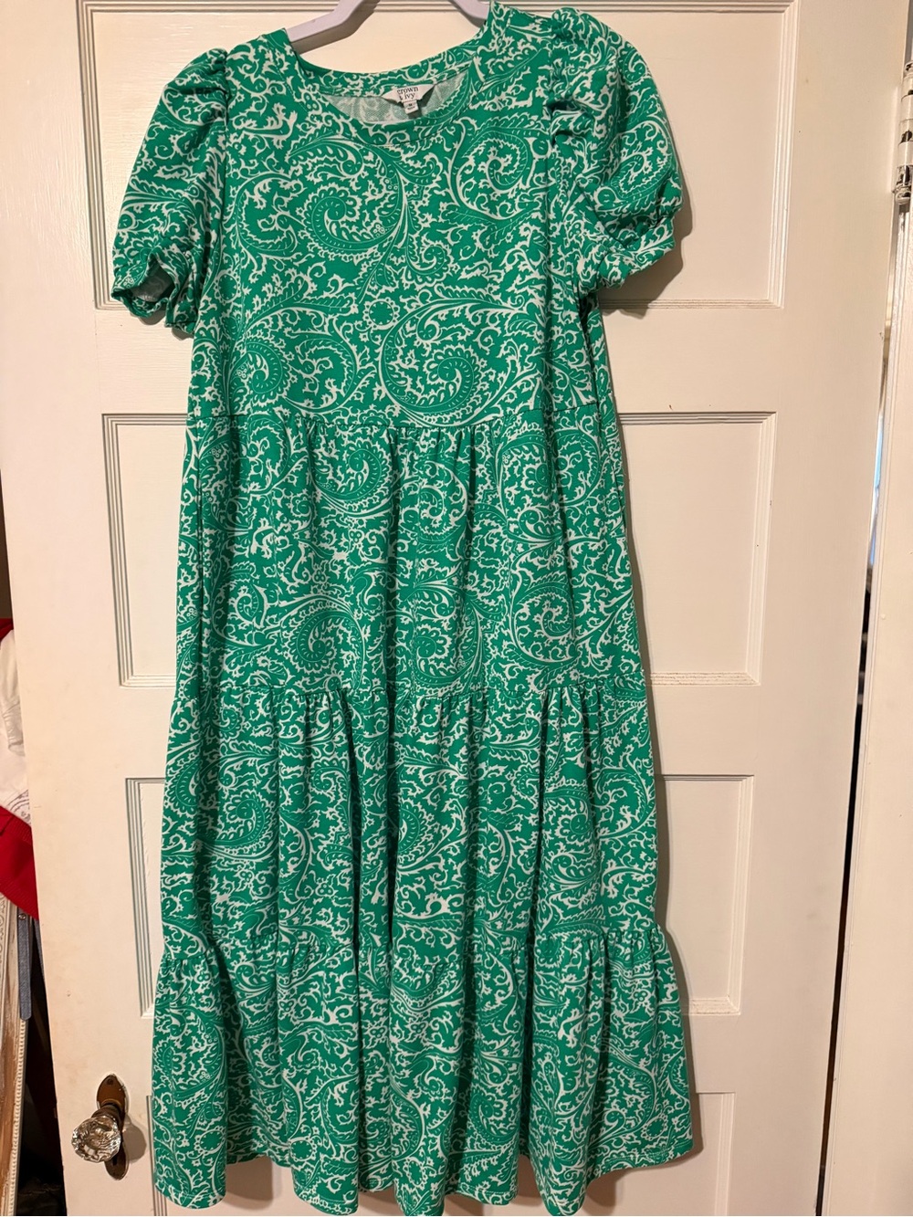 Green Paisley Tiered Midi Dress - crown and ivy